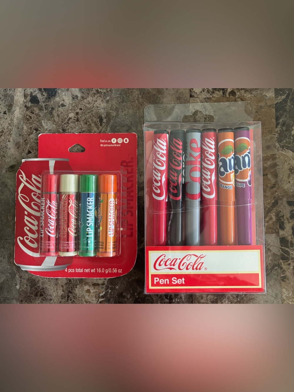 Coca-Cola Collectible Bundle (4 pk) Lip Smacker & (6 pk) Pen Set - Blue Ink New
